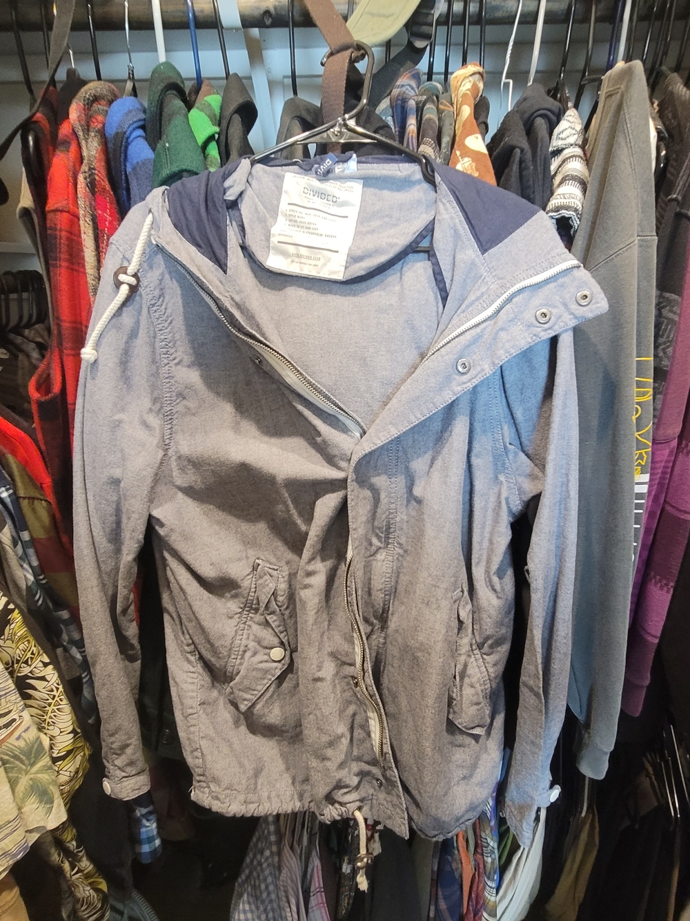 H&M Gray Utility Jacket with Navy Hood Accents